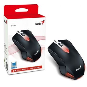Genius Mouse Wired USB Ux-g200, Gaming, Calm, 1000DPI, Optical, 3-buttons With Gamer Scroll, Great For Either Hand, Cable Length 1.5m, Windows / Mac, Black With Red Led Illumination
