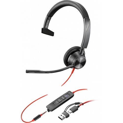 HP Poly Headset Blackwire C3315-M Mono USB-C/A & 3.5 mm Teams