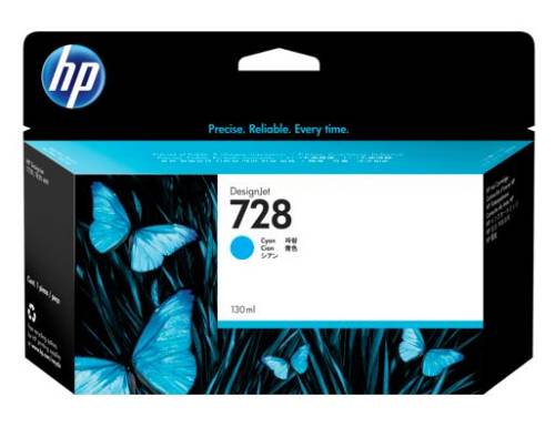 Hp Ink Cartridge Cyan, Hp 728, 130ML, For Designjets T730, T830 Series