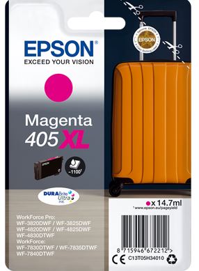 Epson Ink Cartridge Magenta 405XL Durabrite Ultra Ink, 1 X 14.7 Ml, 1, 1K Pages, For Wf-3820, WF3825, Wf-4820, Wf-4825, Wf-4830, Wf-7830, Wf-7835, Wf-7840