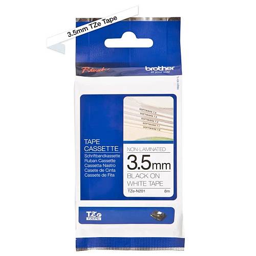 TZeN201 (D) 3.5mm Black On White Non-Laminated Tape