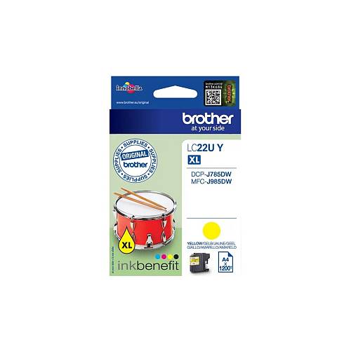 LC22UY BROTHER YELLOW INK 1200P FOR DCP785DW/MFCJ985DW