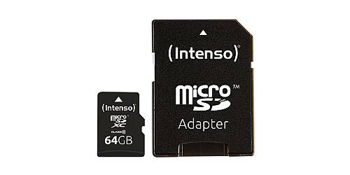 64GB MicroSDHC, SD adapter, Class 10