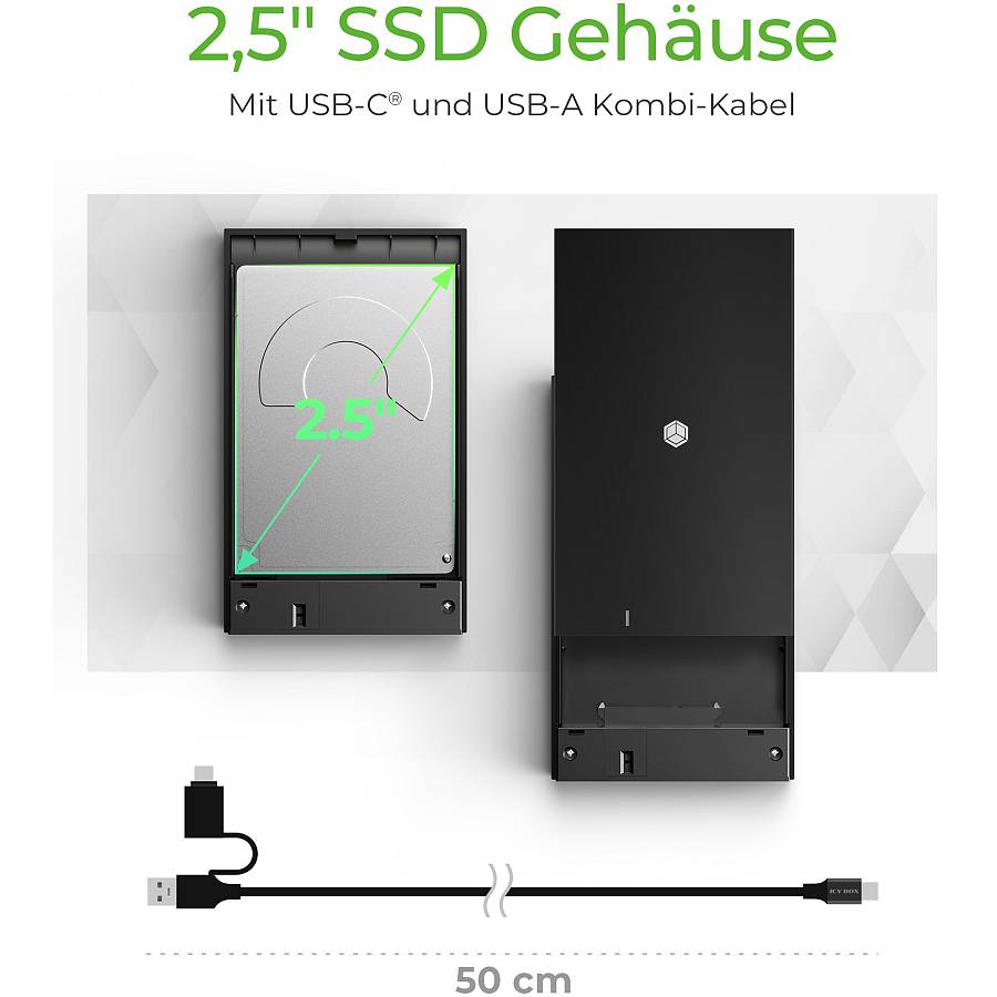 Festplattengehäuse 2.5 SATA Gehäuse USB3.2 ICY BOX Black
