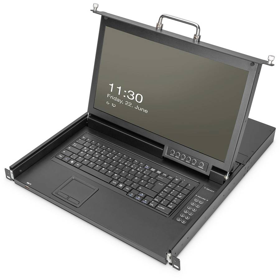 DIGITUS Modulare HD LCD KVM Konsole mit 17 TFT. 8-Port CAT 5 KVM Anschluss. Touchpad. US Tastaturlayout