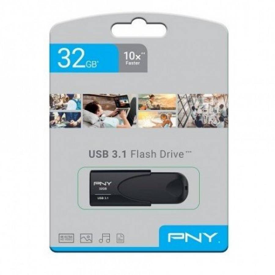 PNY Flash Drive Attache 4 USB 3.1 Stick 32GB Capless Slider Black FD32GATT431KK