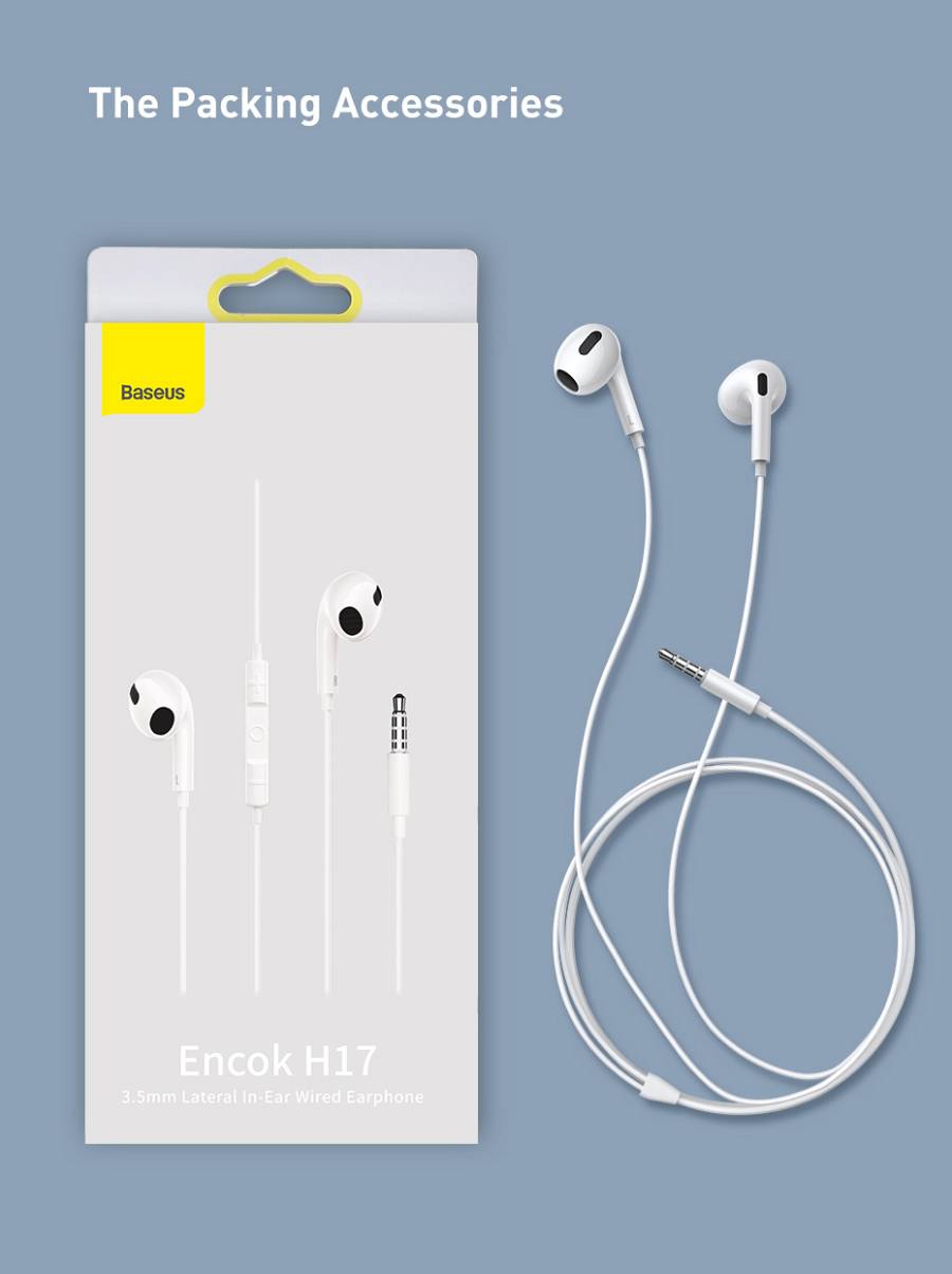 Baseus Headphones In Ear Wired 3.5mm H17 White
